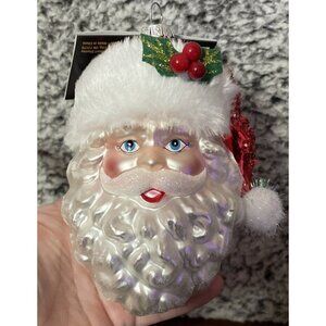 Robert Stanley Santa Head Christmas‎ Holiday Glass Ornament Sparkly NEW
